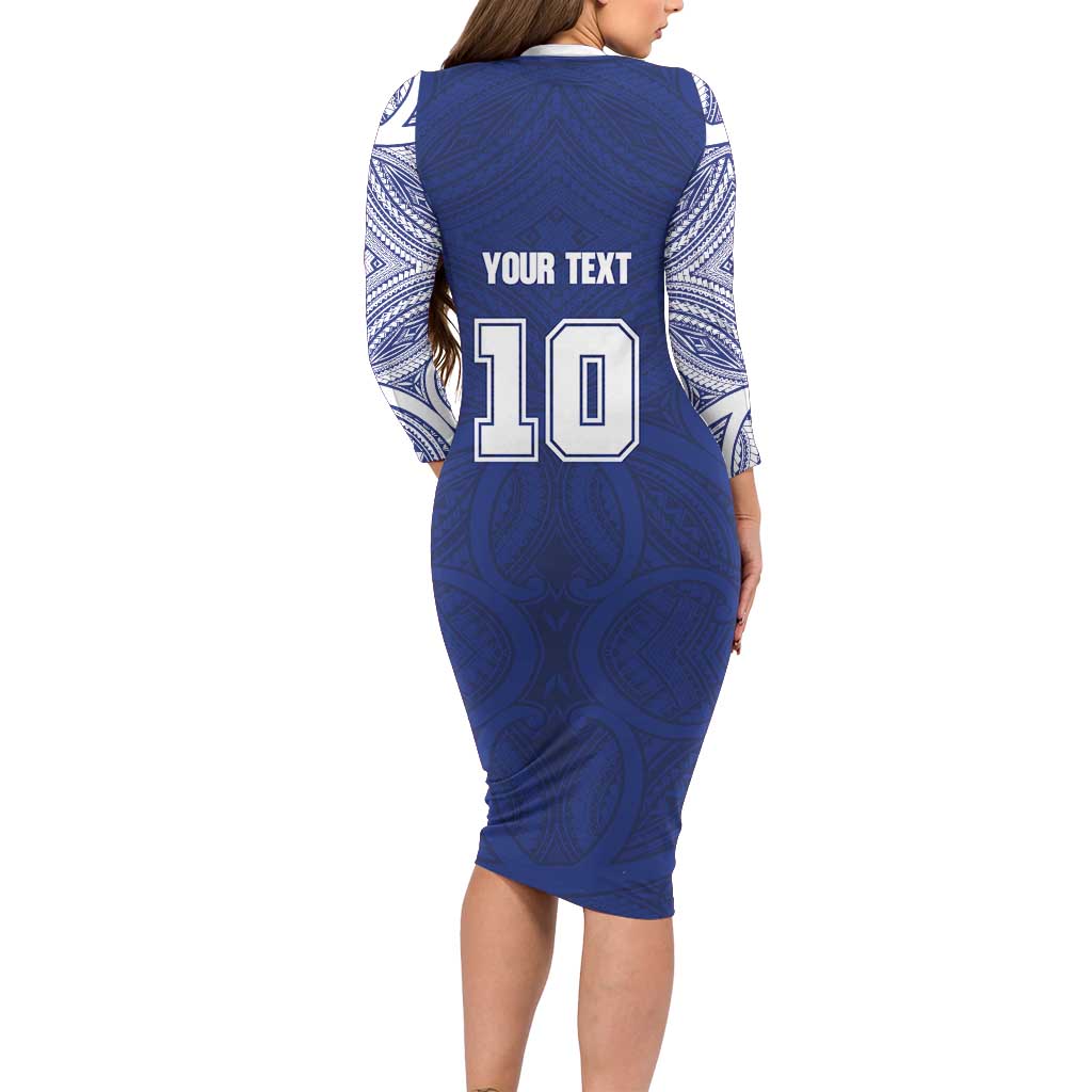 Custom Samoa Rugby Family Matching Long Sleeve Bodycon Dress and Hawaiian Shirt Pacific Motifs LT03 - Polynesian Pride