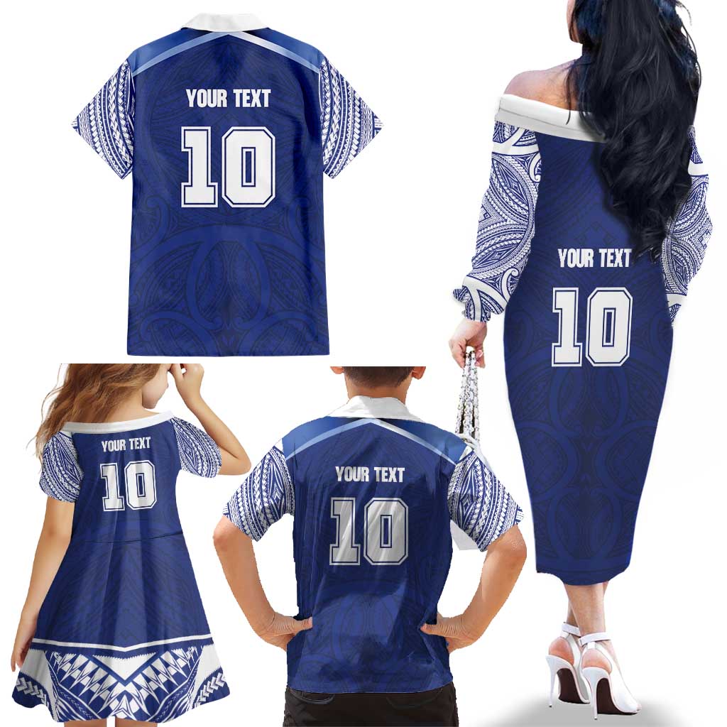 Custom Samoa Rugby Family Matching Off The Shoulder Long Sleeve Dress and Hawaiian Shirt Pacific Motifs LT03 - Polynesian Pride