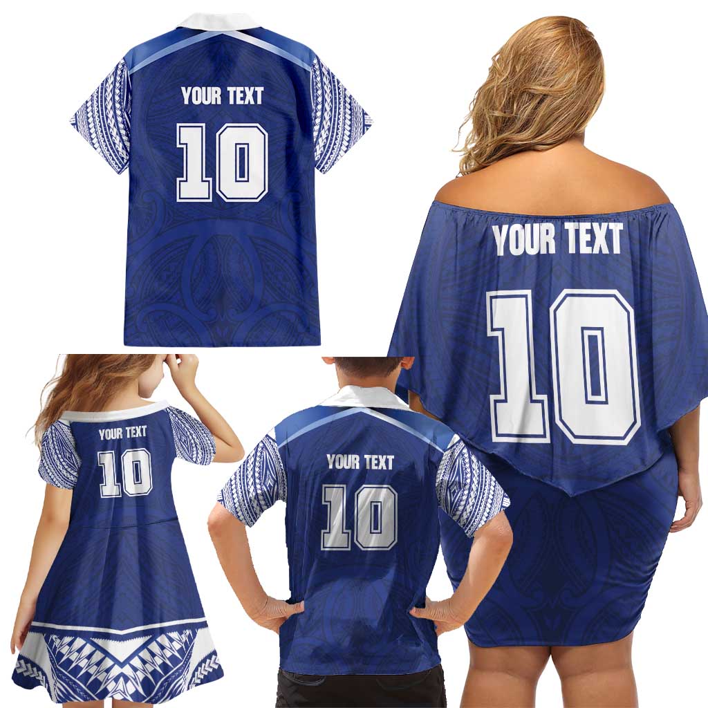 Custom Samoa Rugby Family Matching Off Shoulder Short Dress and Hawaiian Shirt Pacific Motifs - Polynesian Pride
