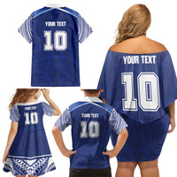 Custom Samoa Rugby Family Matching Off Shoulder Short Dress and Hawaiian Shirt Pacific Motifs - Polynesian Pride