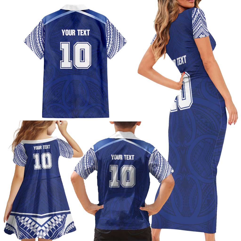 Custom Samoa Rugby Family Matching Short Sleeve Bodycon Dress and Hawaiian Shirt Pacific Motifs LT03 - Polynesian Pride