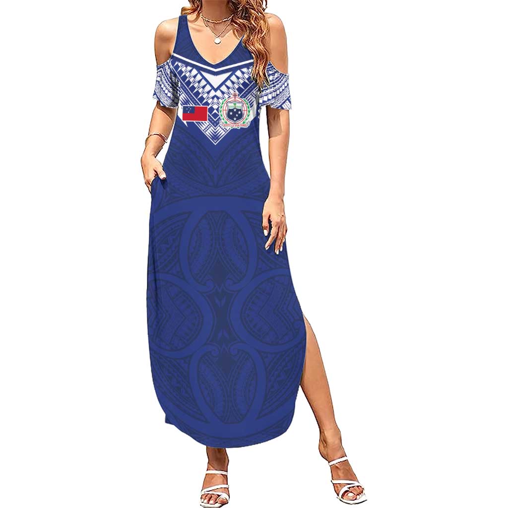 Custom Samoa Rugby Family Matching Summer Maxi Dress and Hawaiian Shirt Pacific Motifs - Polynesian Pride