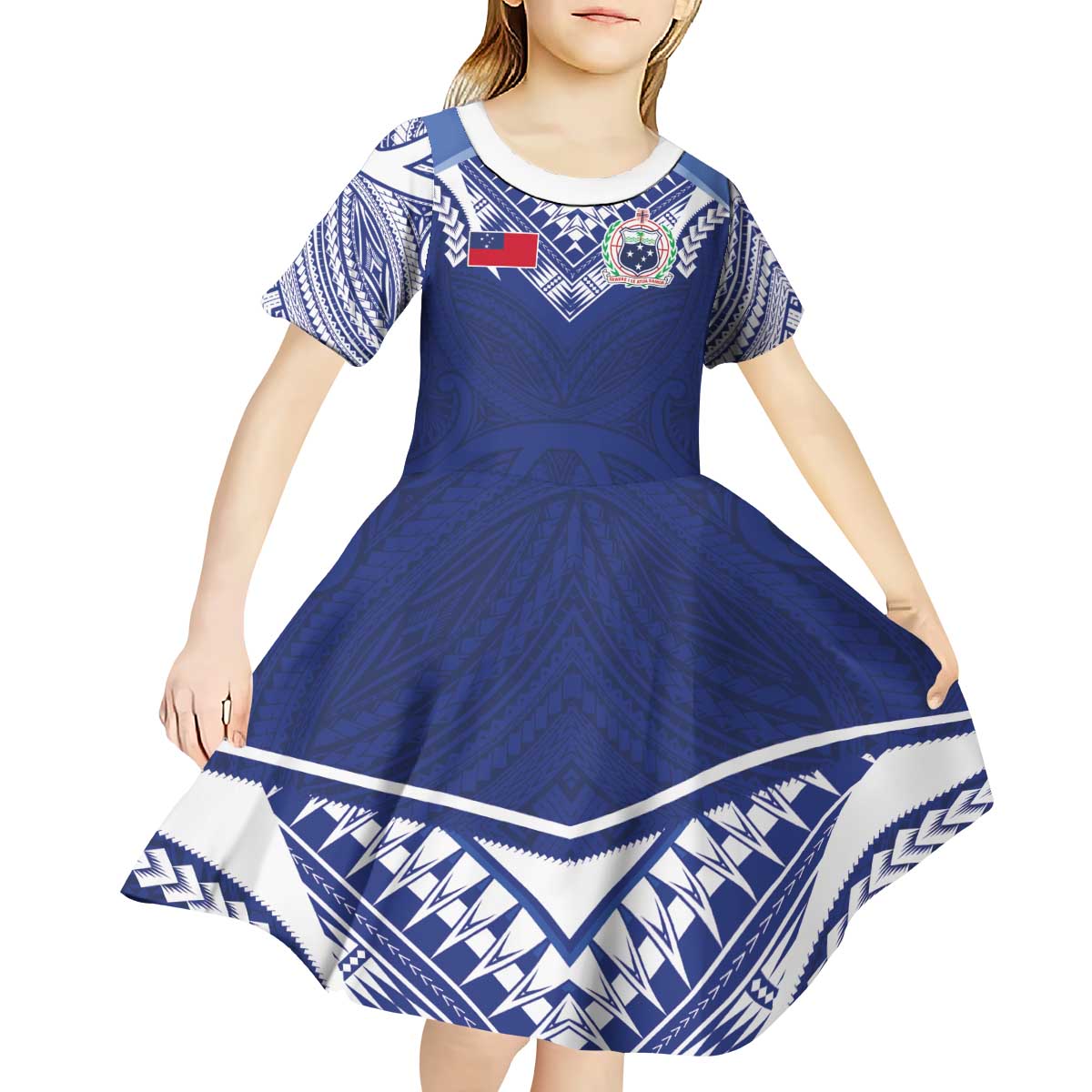 Custom Samoa Rugby Kid Short Sleeve Dress Pacific Motifs - Polynesian Pride