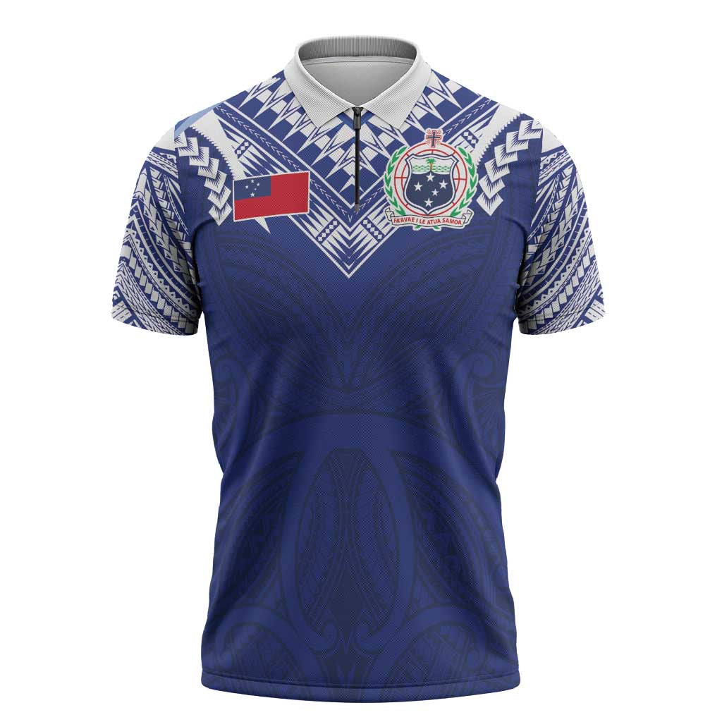 Custom Samoa Rugby Zipper Polo Shirt Pacific Motifs - Polynesian Pride