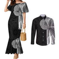 Samoan Tatau Couples Matching Mermaid Dress and Long Sleeve Button Shirt Art Tribal Traditional Tattoos LT03 Black - Polynesian Pride