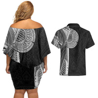 Samoan Tatau Couples Matching Off Shoulder Short Dress and Hawaiian Shirt Art Tribal Traditional Tattoos LT03 - Polynesian Pride