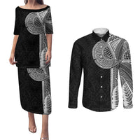 Samoan Tatau Couples Matching Puletasi and Long Sleeve Button Shirt Art Tribal Traditional Tattoos LT03 Black - Polynesian Pride