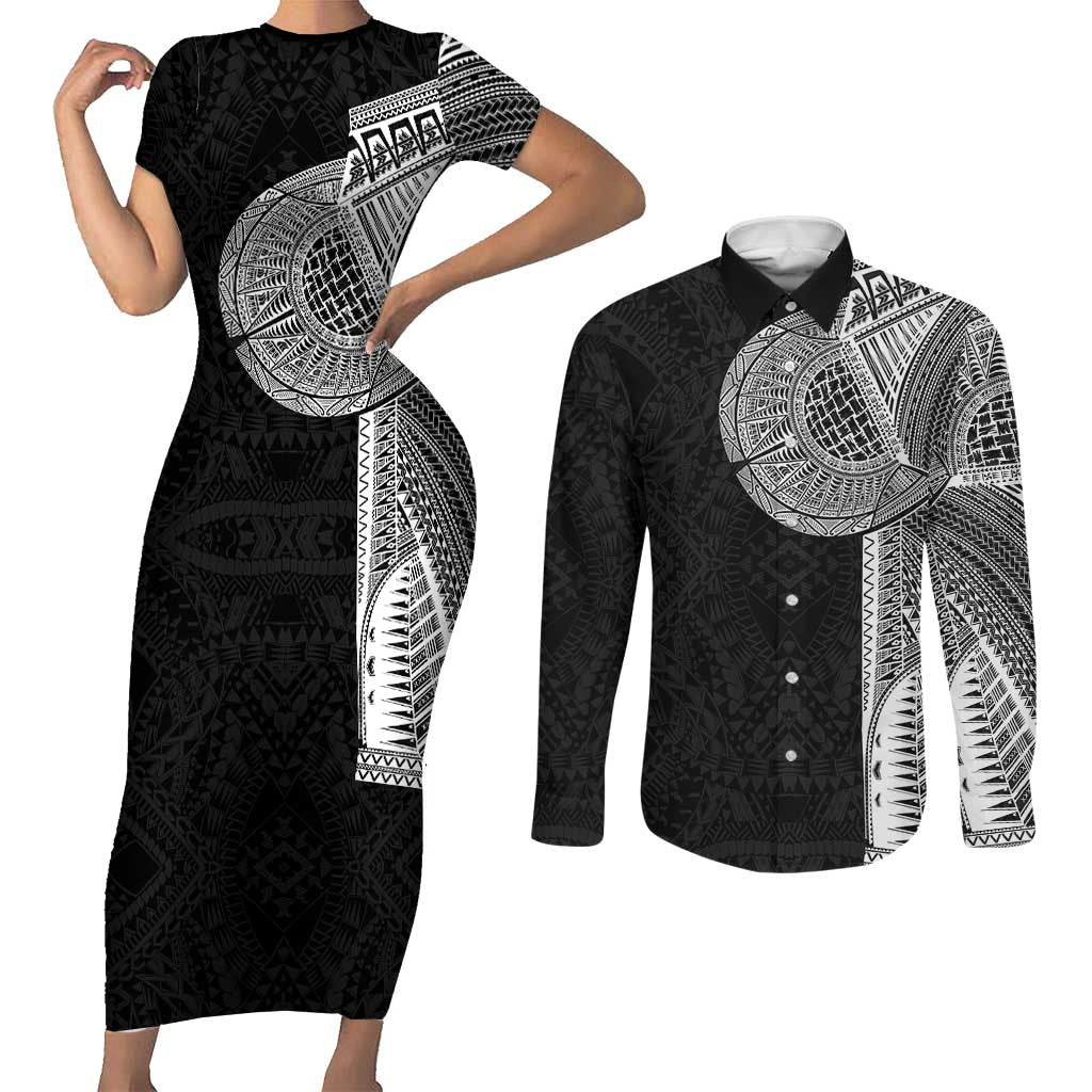 Samoan Tatau Couples Matching Short Sleeve Bodycon Dress and Long Sleeve Button Shirt Art Tribal Traditional Tattoos - Polynesian Pride