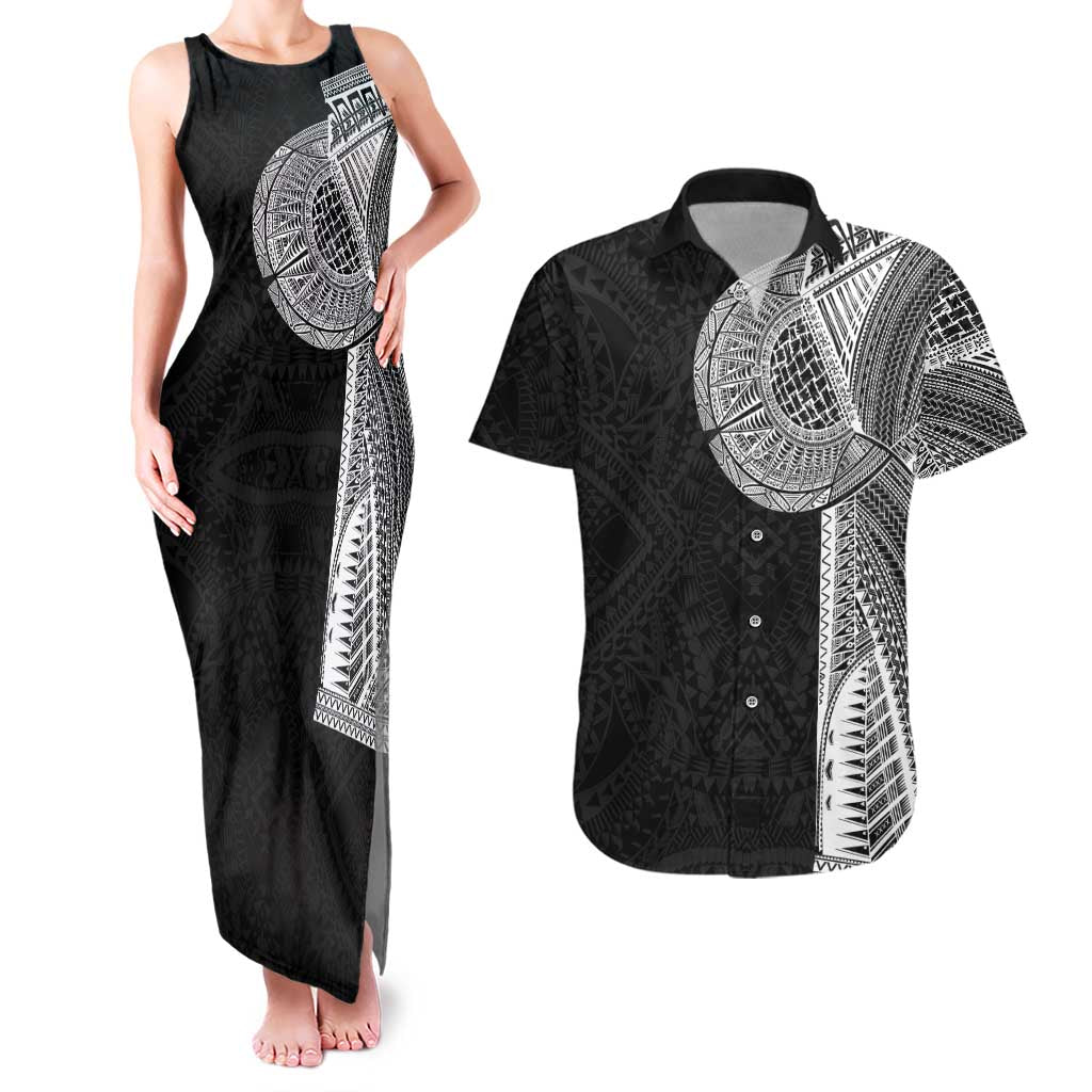 Samoan Tatau Couples Matching Tank Maxi Dress and Hawaiian Shirt Art Tribal Traditional Tattoos LT03 Black - Polynesian Pride