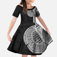 Samoan Tatau Family Matching Long Sleeve Bodycon Dress and Hawaiian Shirt Art Tribal Traditional Tattoos LT03 Daughter's Dress Black - Polynesian Pride