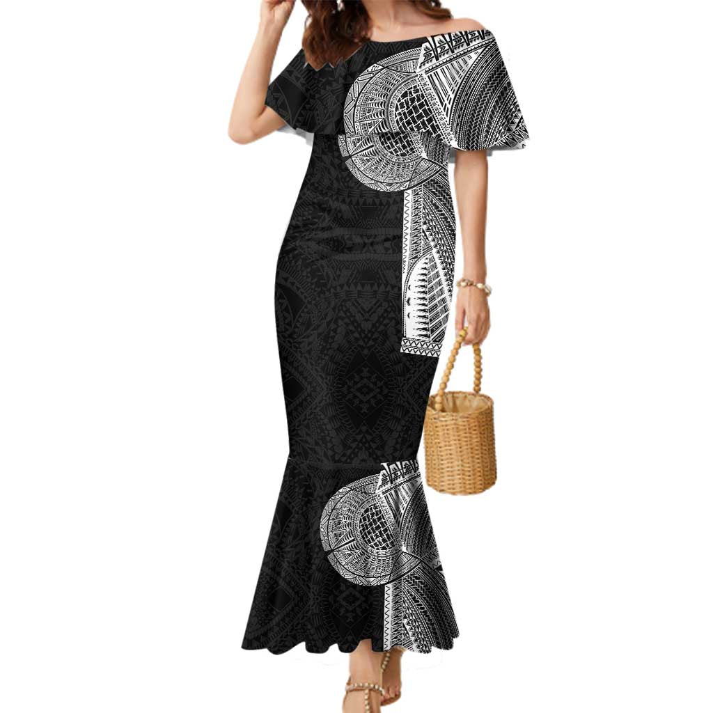 Samoan Tatau Family Matching Mermaid Dress and Hawaiian Shirt Art Tribal Traditional Tattoos LT03 Mom's Dress Black - Polynesian Pride