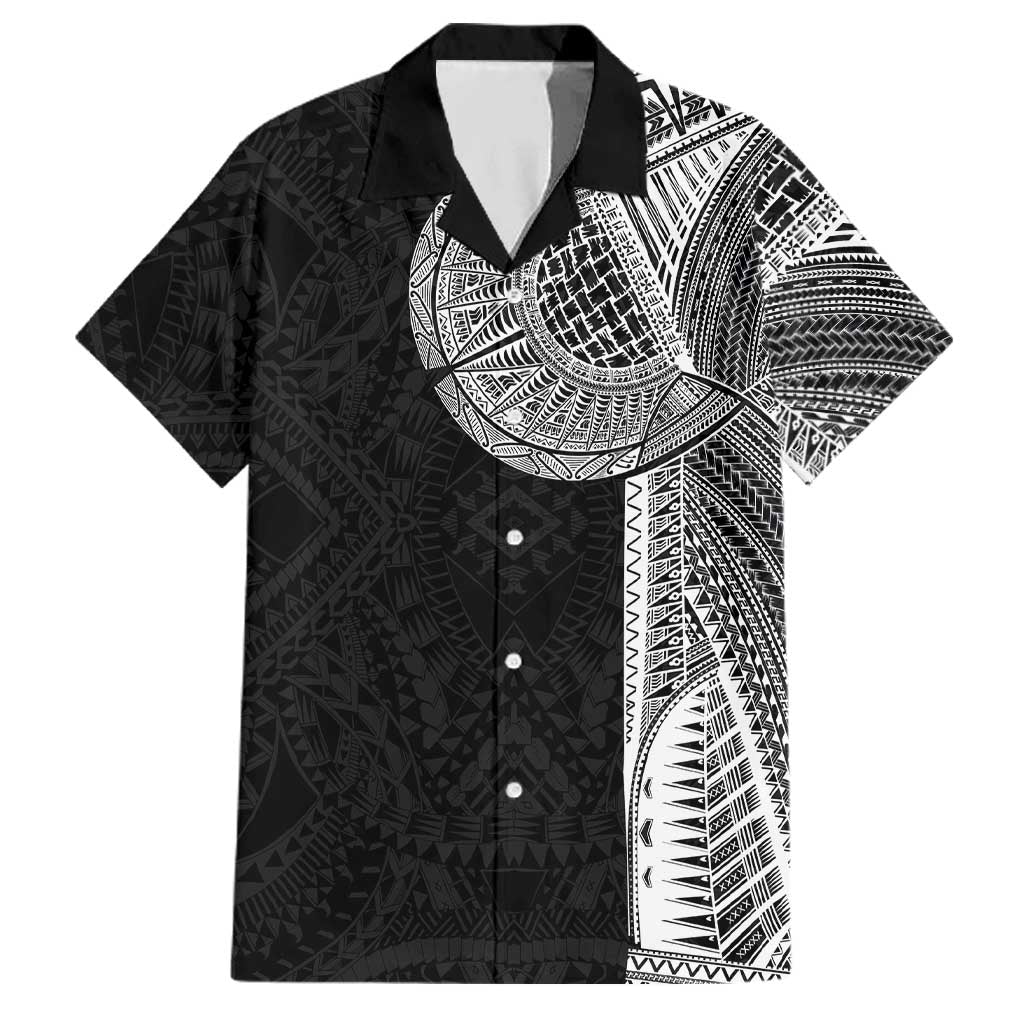 Samoan Tatau Family Matching Off Shoulder Maxi Dress and Hawaiian Shirt Art Tribal Traditional Tattoos LT03 Dad's Shirt - Short Sleeve Black - Polynesian Pride