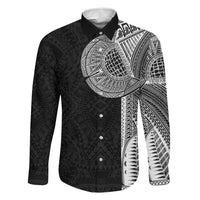 Samoan Tatau Family Matching Off Shoulder Maxi Dress and Hawaiian Shirt Art Tribal Traditional Tattoos LT03 Dad's Shirt - Long Sleeve Black - Polynesian Pride