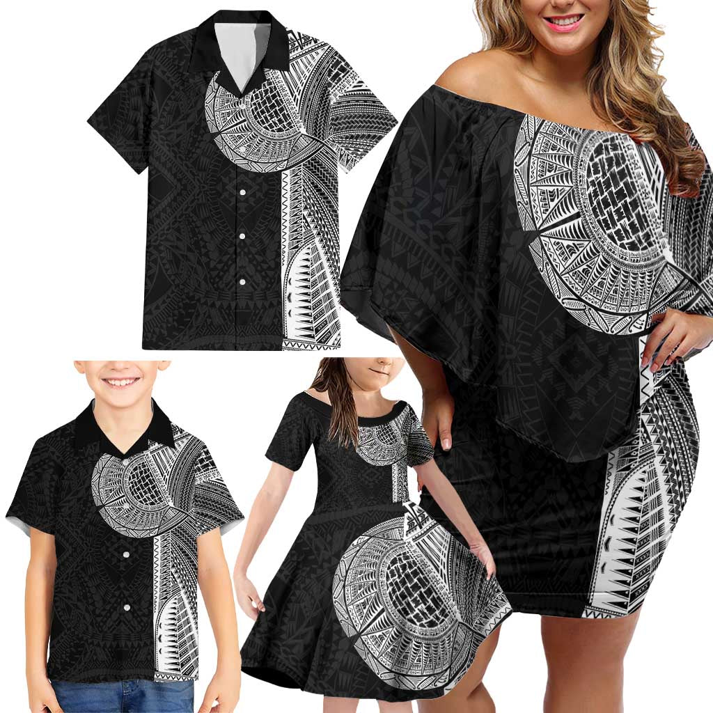 Samoan Tatau Family Matching Off Shoulder Short Dress and Hawaiian Shirt Art Tribal Traditional Tattoos LT03 - Polynesian Pride