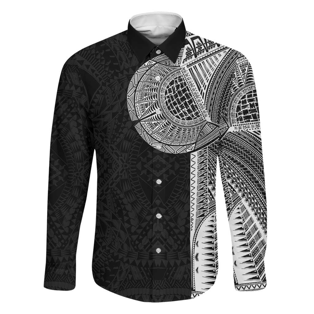Samoan Tatau Family Matching Summer Maxi Dress and Hawaiian Shirt Art Tribal Traditional Tattoos LT03 Dad's Shirt - Long Sleeve Black - Polynesian Pride