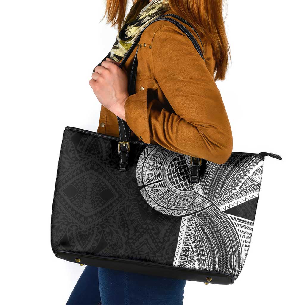 Samoan Tatau Leather Tote Bag Art Tribal Traditional Tattoos LT03 Black - Polynesian Pride