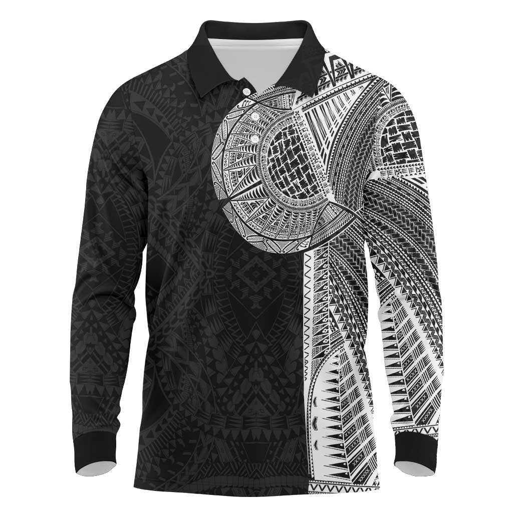 Samoan Tatau Long Sleeve Polo Shirt Art Tribal Traditional Tattoos LT03 Black - Polynesian Pride