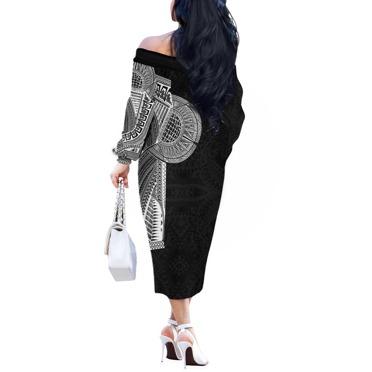 Samoan Tatau Off The Shoulder Long Sleeve Dress Art Tribal Traditional Tattoos LT03 - Polynesian Pride