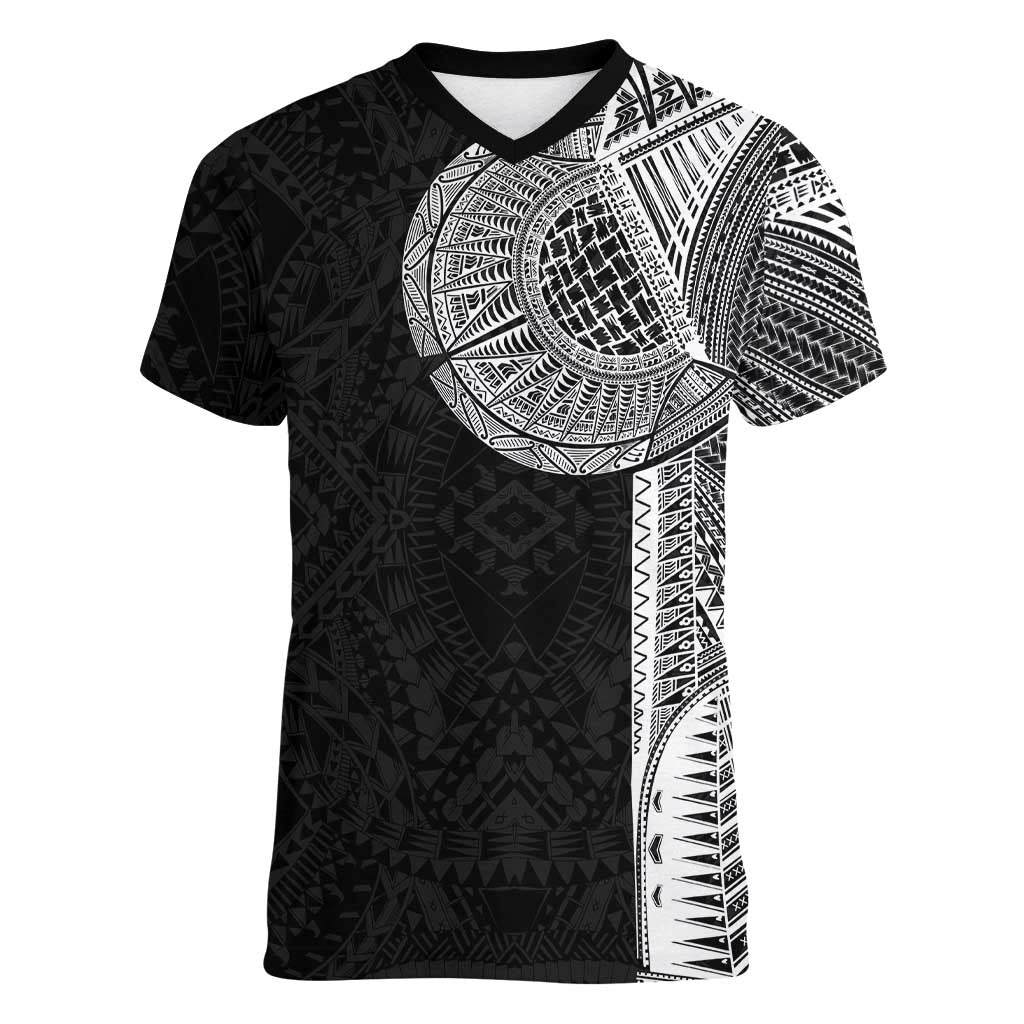 Samoan Tatau Women V-Neck T-Shirt Art Tribal Traditional Tattoos LT03 Female Black - Polynesian Pride