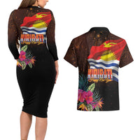 Kiribati Flag and Fireworks Couples Matching Long Sleeve Bodycon Dress and Hawaiian Shirt First Place Welcome the New Year LT03 - Polynesian Pride