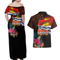 Kiribati Flag and Fireworks Couples Matching Off Shoulder Maxi Dress and Hawaiian Shirt First Place Welcome the New Year LT03 - Polynesian Pride