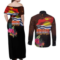 Kiribati Flag and Fireworks Couples Matching Off Shoulder Maxi Dress and Long Sleeve Button Shirt First Place Welcome the New Year LT03 - Polynesian Pride