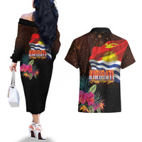 Kiribati Flag and Fireworks Couples Matching Off The Shoulder Long Sleeve Dress and Hawaiian Shirt First Place Welcome the New Year LT03 - Polynesian Pride