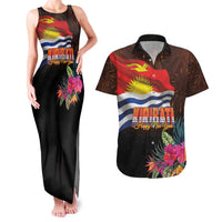 Kiribati Flag and Fireworks Couples Matching Tank Maxi Dress and Hawaiian Shirt First Place Welcome the New Year LT03 Black - Polynesian Pride