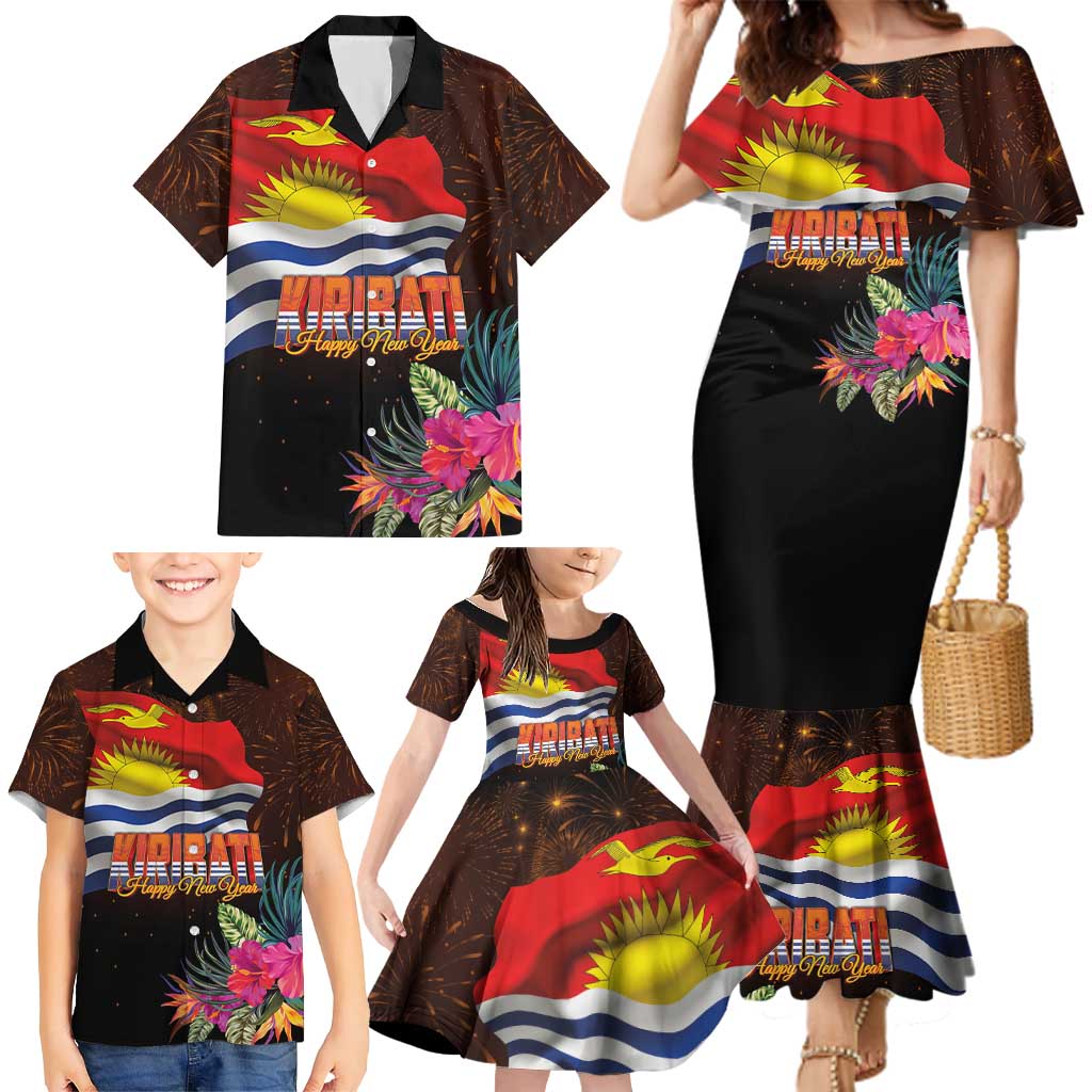 Kiribati Flag and Fireworks Family Matching Mermaid Dress and Hawaiian Shirt First Place Welcome the New Year - Polynesian Pride