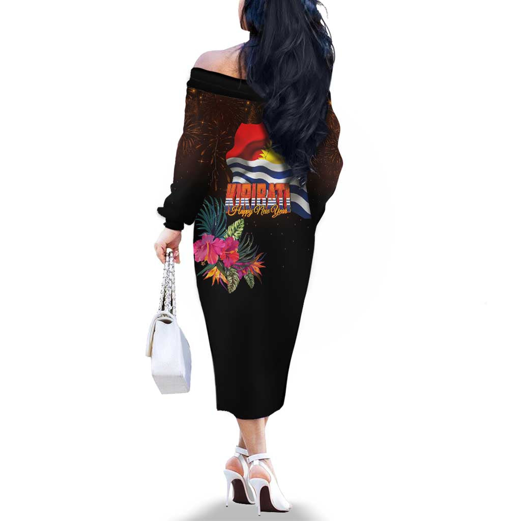 Kiribati Flag and Fireworks Family Matching Off The Shoulder Long Sleeve Dress and Hawaiian Shirt First Place Welcome the New Year LT03 - Polynesian Pride