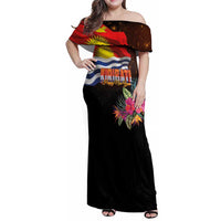 Kiribati Flag and Fireworks Family Matching Off Shoulder Maxi Dress and Hawaiian Shirt First Place Welcome the New Year LT03 Mom's Dress Black - Polynesian Pride