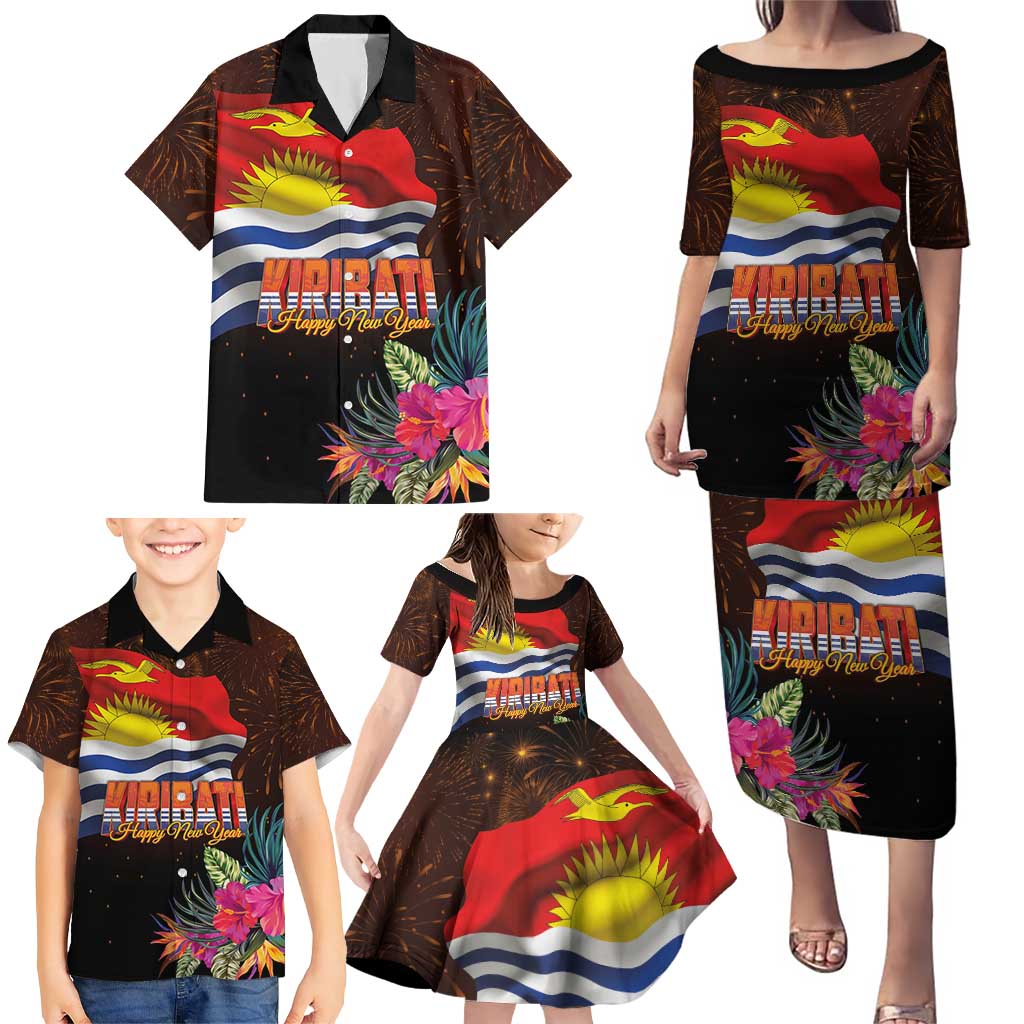Kiribati Flag and Fireworks Family Matching Puletasi and Hawaiian Shirt First Place Welcome the New Year LT03 - Polynesian Pride