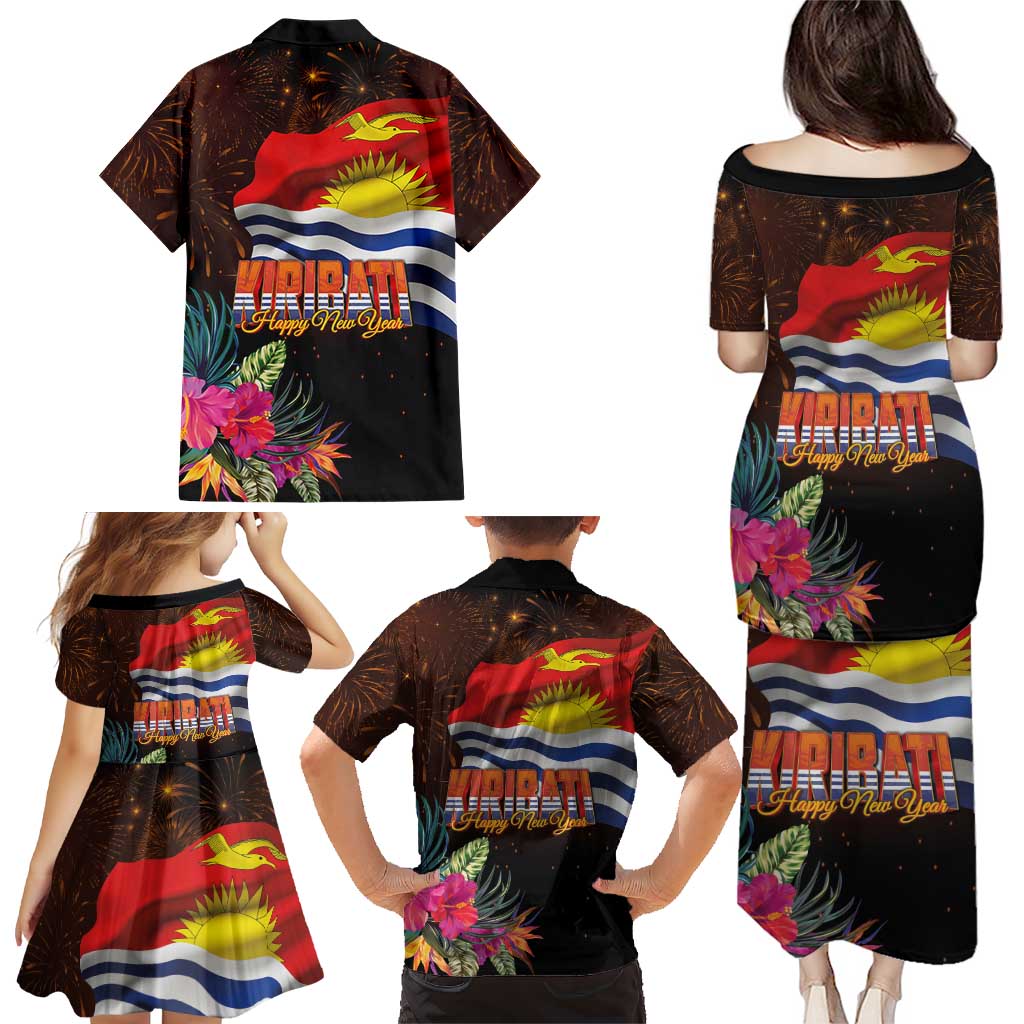 Kiribati Flag and Fireworks Family Matching Puletasi and Hawaiian Shirt First Place Welcome the New Year LT03 - Polynesian Pride