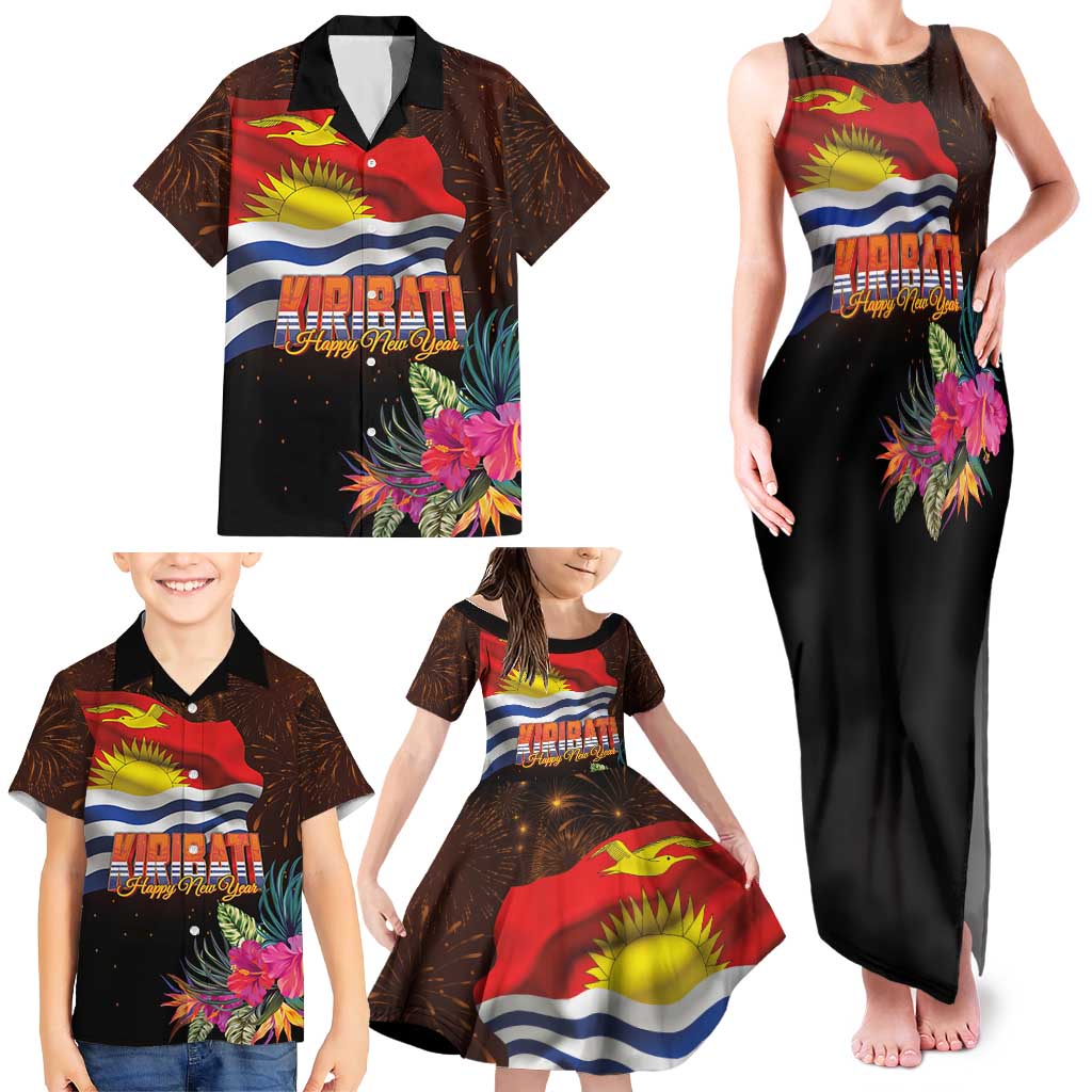 Kiribati Flag and Fireworks Family Matching Tank Maxi Dress and Hawaiian Shirt First Place Welcome the New Year - Polynesian Pride