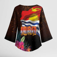 Kiribati Flag and Fireworks Kimono Sleeve Blouse First Place Welcome the New Year LT03 - Polynesian Pride