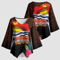 Kiribati Flag and Fireworks Kimono Sleeve Blouse First Place Welcome the New Year LT03 - Polynesian Pride