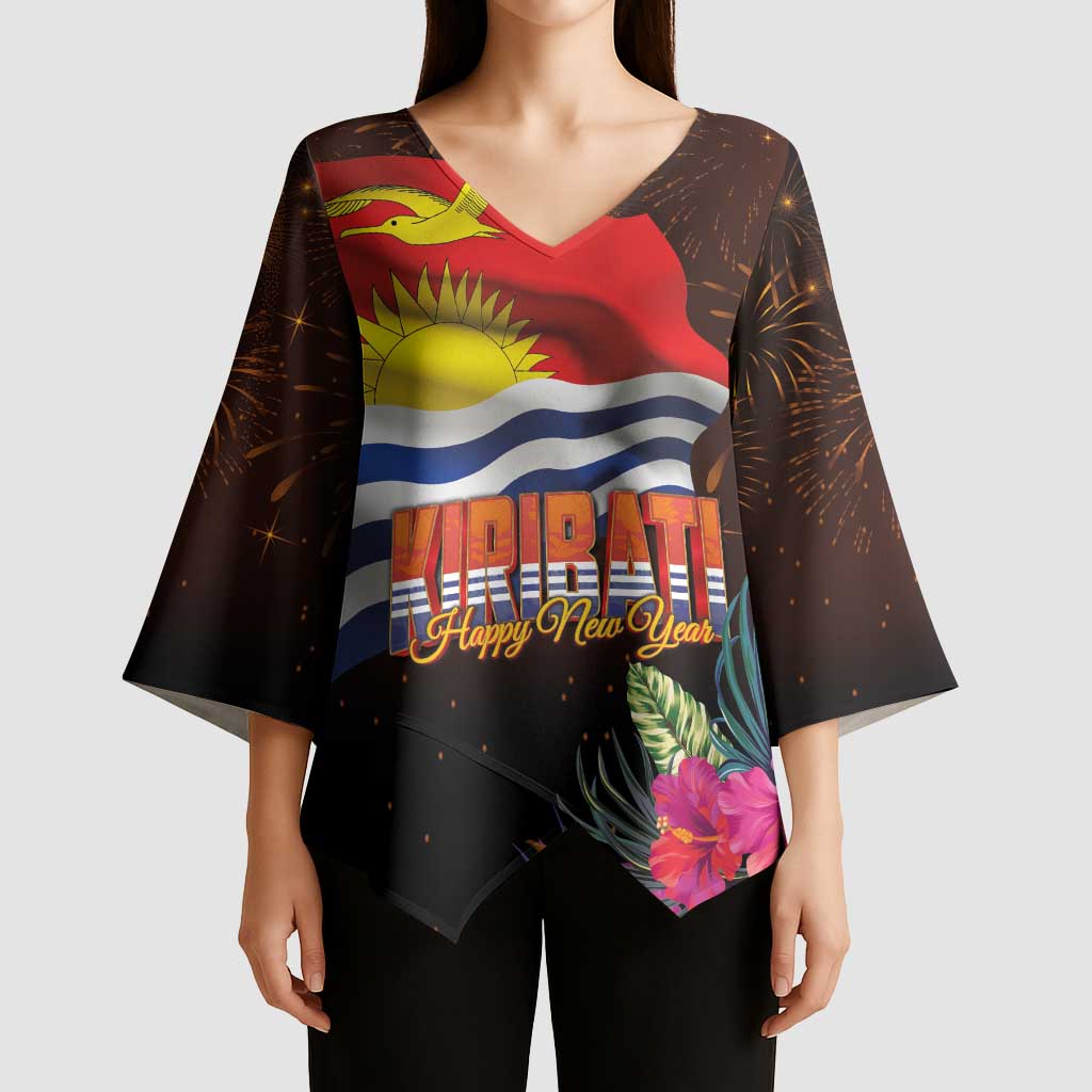 Kiribati Flag and Fireworks Kimono Sleeve Blouse First Place Welcome the New Year LT03 - Polynesian Pride