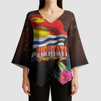Kiribati Flag and Fireworks Kimono Sleeve Blouse First Place Welcome the New Year LT03 - Polynesian Pride