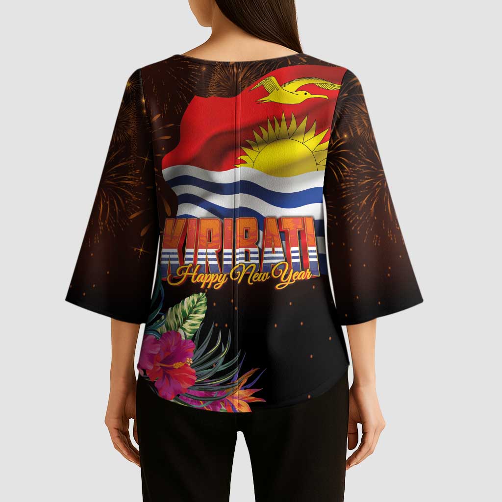 Kiribati Flag and Fireworks Kimono Sleeve Blouse First Place Welcome the New Year LT03 - Polynesian Pride