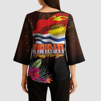 Kiribati Flag and Fireworks Kimono Sleeve Blouse First Place Welcome the New Year LT03 - Polynesian Pride