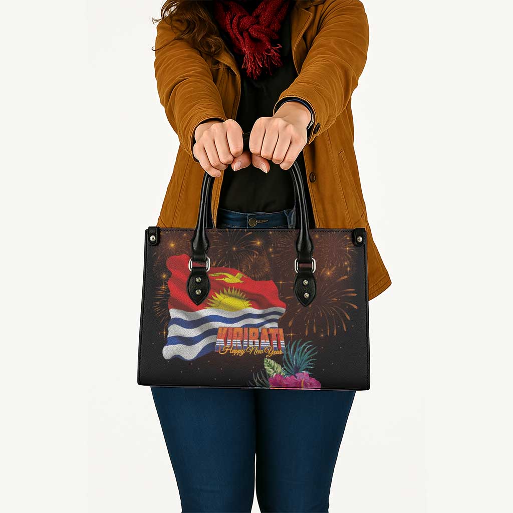 Kiribati Flag and Fireworks Leather Bag First Place Welcome the New Year LT03 - Polynesian Pride