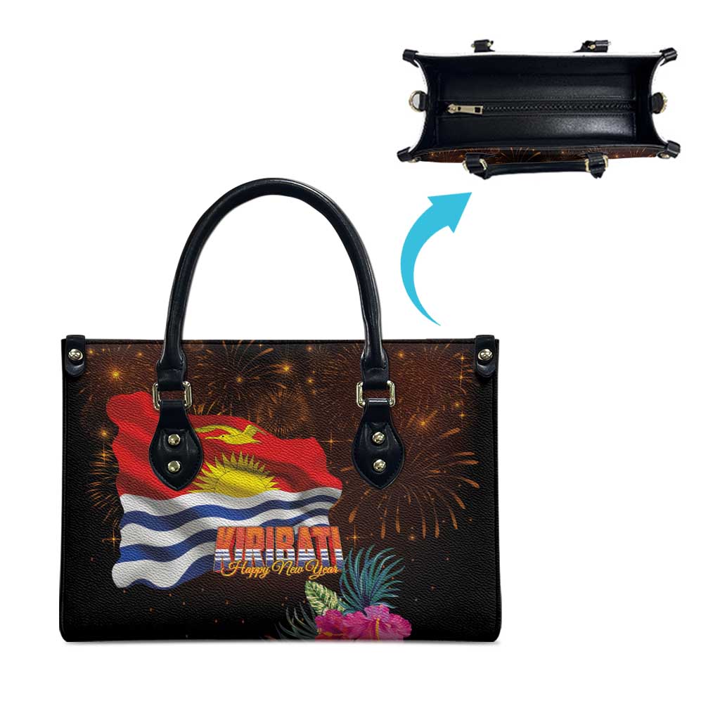 Kiribati Flag and Fireworks Leather Bag First Place Welcome the New Year LT03 - Polynesian Pride