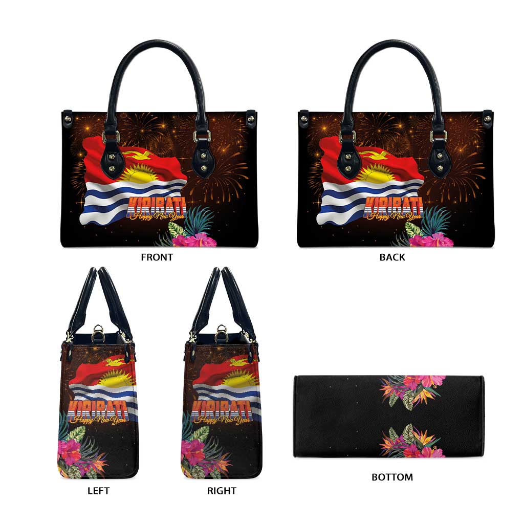 Kiribati Flag and Fireworks Leather Bag First Place Welcome the New Year LT03 - Polynesian Pride