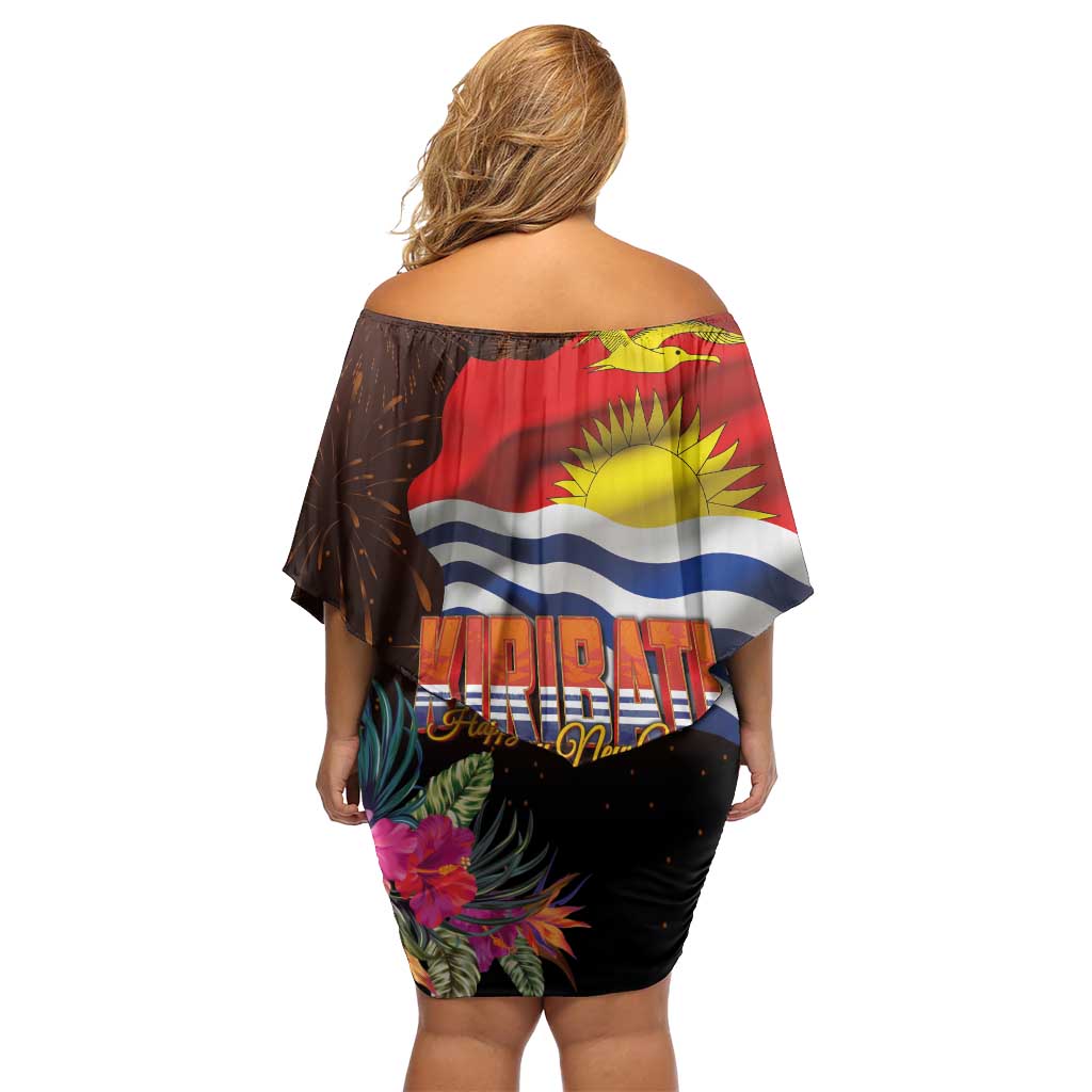 Kiribati Flag and Fireworks Off Shoulder Short Dress First Place Welcome the New Year - Polynesian Pride