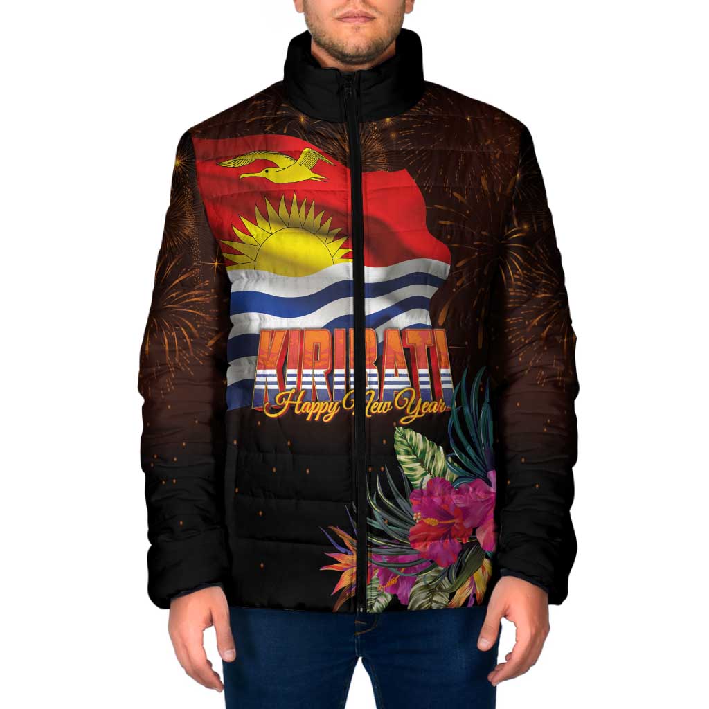 Kiribati Flag and Fireworks Padded Jacket First Place Welcome the New Year LT03 Men Black - Polynesian Pride