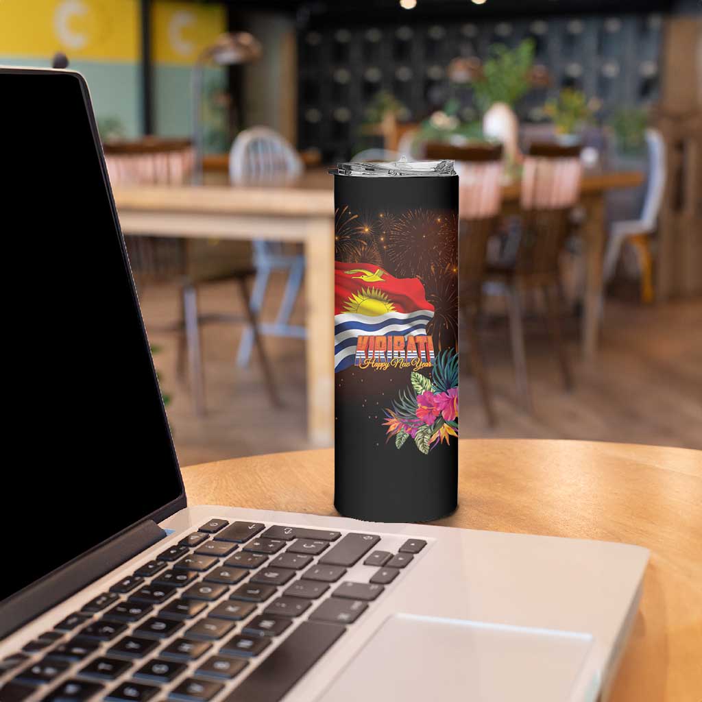 Kiribati Flag and Fireworks Skinny Tumbler First Place Welcome the New Year - Polynesian Pride