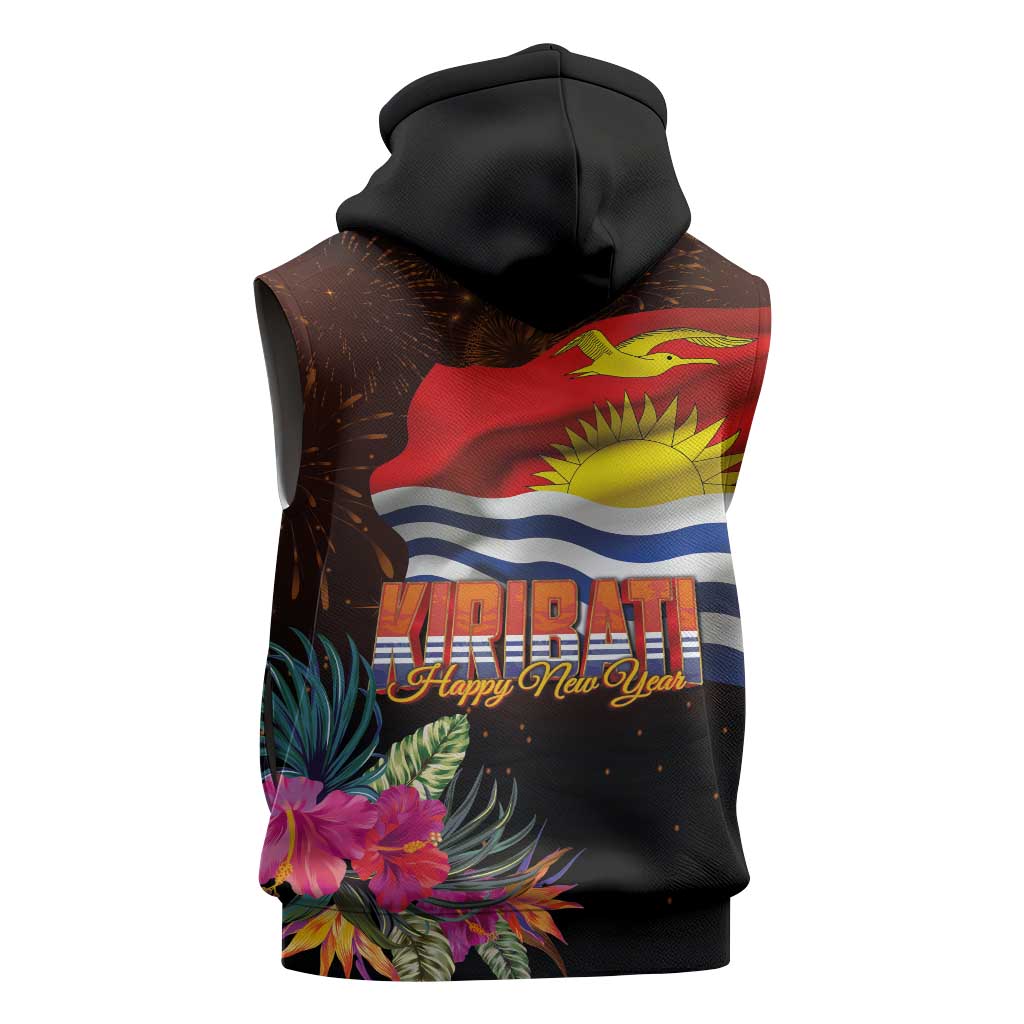 Kiribati Flag and Fireworks Sleeveless Hoodie First Place Welcome the New Year LT03 - Polynesian Pride