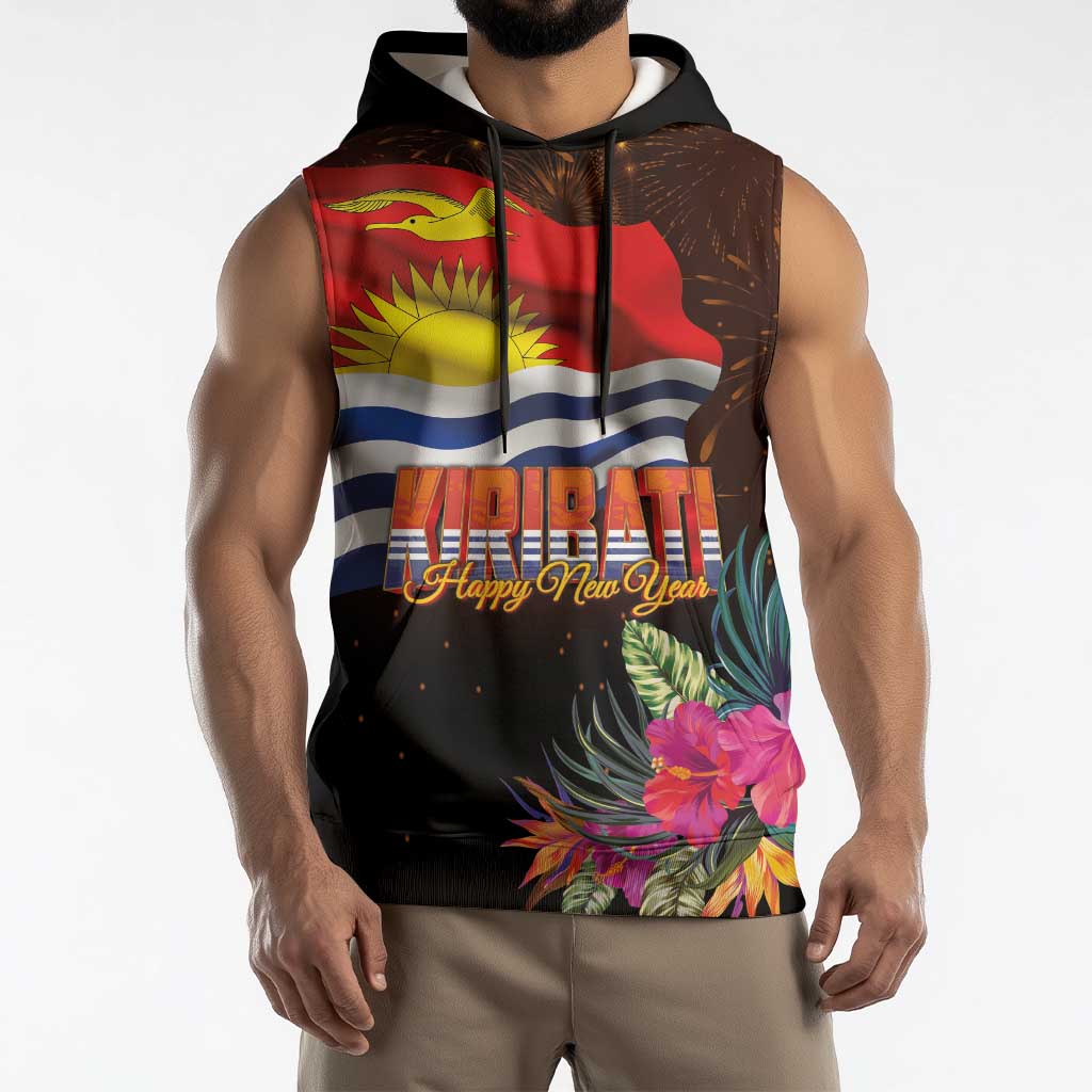 Kiribati Flag and Fireworks Sleeveless Hoodie First Place Welcome the New Year LT03 - Polynesian Pride