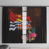 Kiribati Flag and Fireworks Window Curtain First Place Welcome the New Year LT03 With Hooks Black - Polynesian Pride