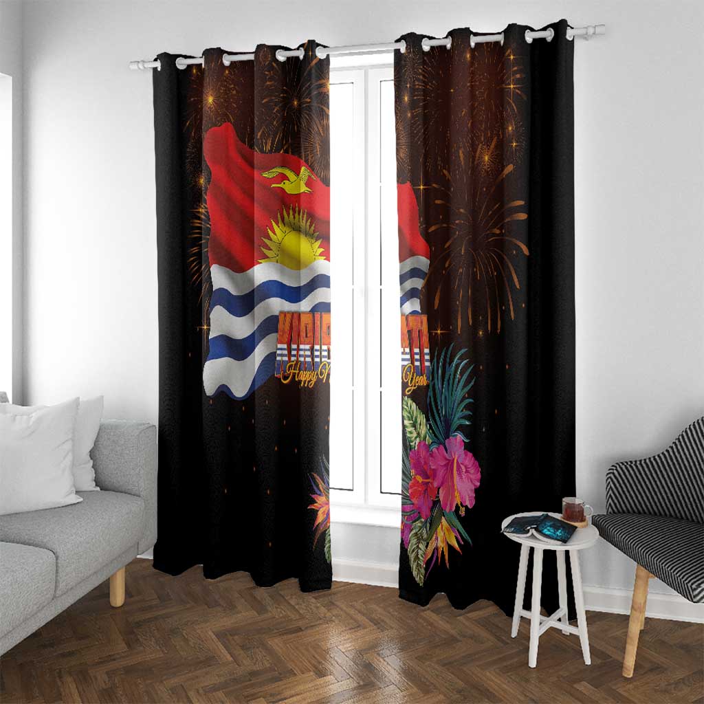 Kiribati Flag and Fireworks Window Curtain First Place Welcome the New Year LT03 With Grommets Black - Polynesian Pride